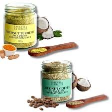 Essentia Extracts Combo of Coconut Coffee and Coconut Turmeric Face & Body Scrubs