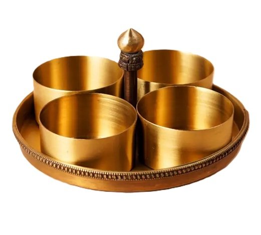 Isha Life Brass Condiment Serving Tray with Four Bowls