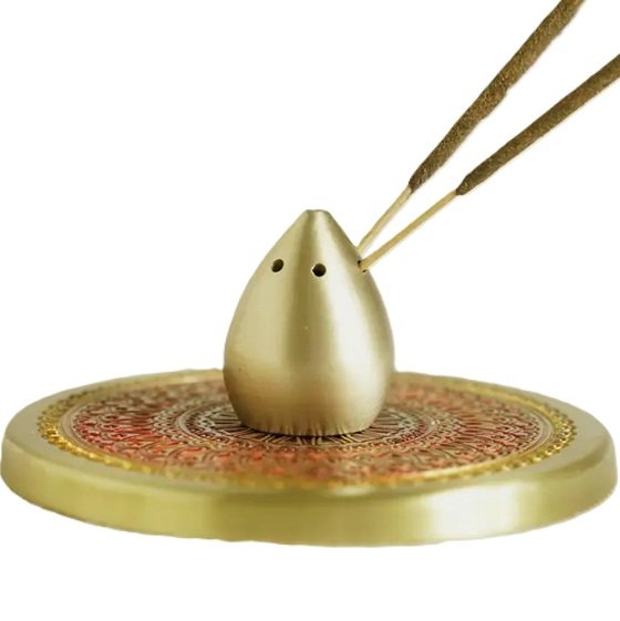 Isha Life Hand-Enamelled Brass Incense Holder with Intricate Mandala Plate