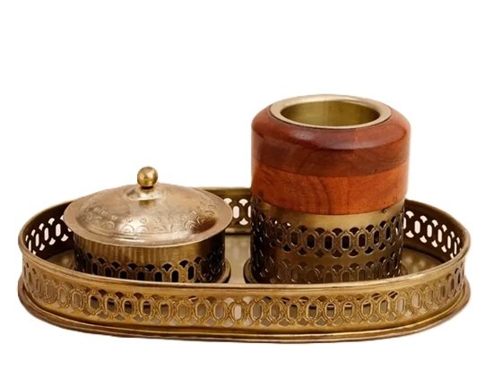 Isha Life Handcrafted Tray with Box and Candle Stand