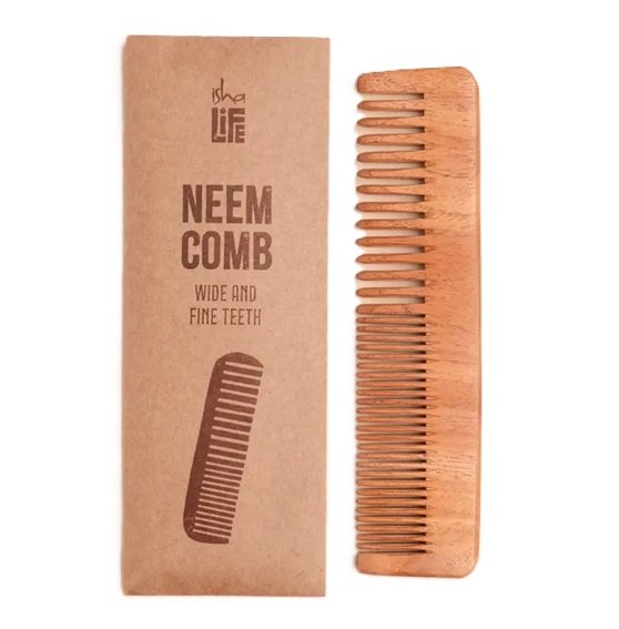 Isha Life Handmade Neem Wood Comb (Two in one)