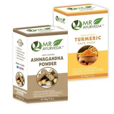 MR Ayurveda Ashwagandha Powder & Turmeric Face Pack Powder - Combo Pack