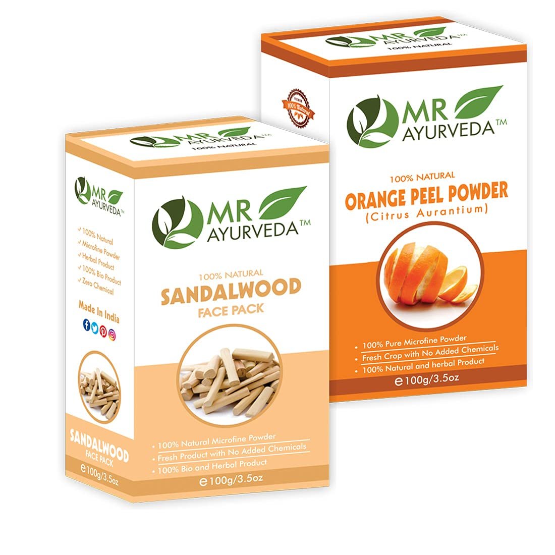 MR Ayurveda Sandalwood Face Pack and Orange Peel Powder - Combo Pack