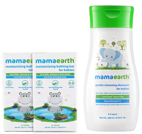 Mamaearth Moisturizing Bathing Bar and Gentle Cleansing Shampoo