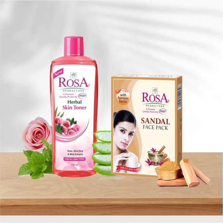 Rosa Herbal Care Skin Toner & Face Pack Combo