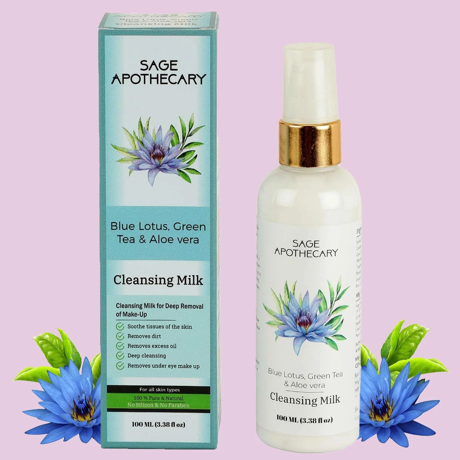 Sage Apothecary Blue lotus green tea & aloe Vera cleansing milk