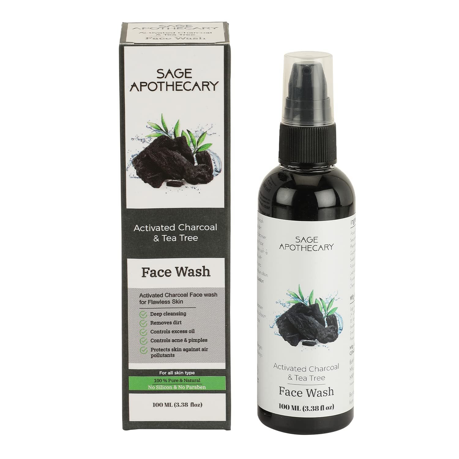 Sage Apothecary Charcoal, Aloe Vera & Tea Tree Face Wash