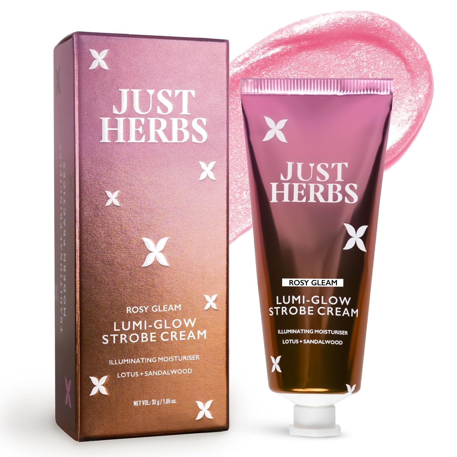 Just herbs Lumi-glow Strobe Cream with Lotus and Sandalwood -Rosy Gleam 